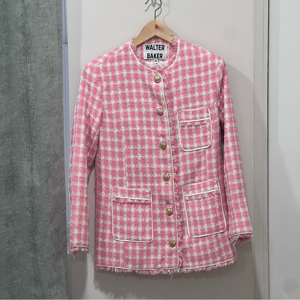 NEW Walter Baker Gingham Pink Tweed Blazer